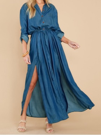 Alluring Style Sexy Slit Long Sleeve Maxi Dress