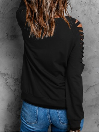 American football cold shoulder crew neck casual sweatshirt