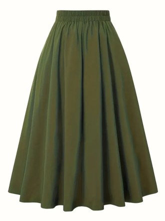 Army green high-waisted slimming skirts with large hemlines