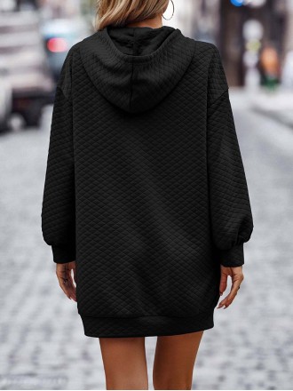 Autumn/Winter New Solid Hooded Loose Sleeve Dress