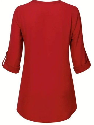 Burgundy V-neck simple all-in-one blouse for women