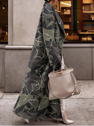 Camo Warm Long Sleeve Long Wool Coat