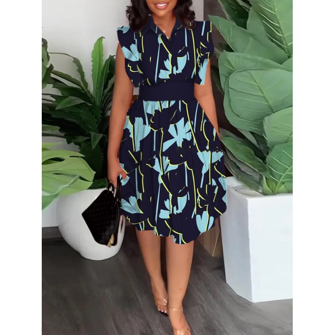 Elegant fashion waist slimming floral pattern dress