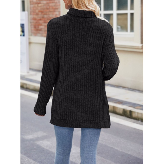 High neck loose fitting long sleeved split T-shirt top