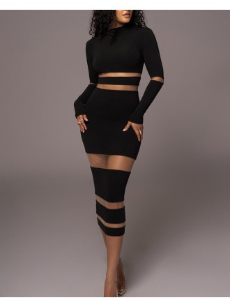 LACE SPLICE OFF SHOULDER DRESS
