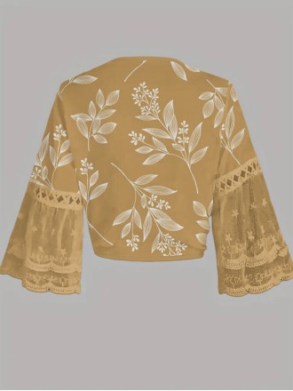 Leaf print lace cardigan