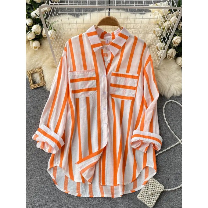 Long loose vertical striped  shirt jacket