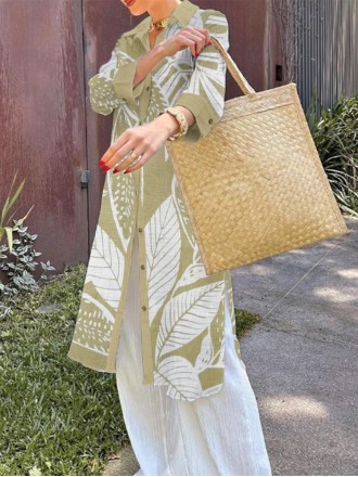 Long printed elegant top and pant suit