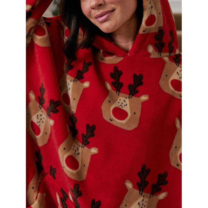 Red Reindeer Womens Oversized Blanket Hoodie