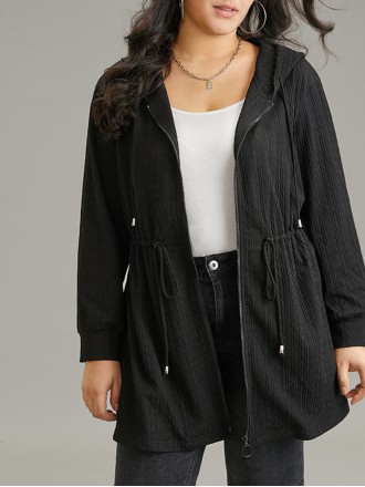 Simple hooded knit coat in black