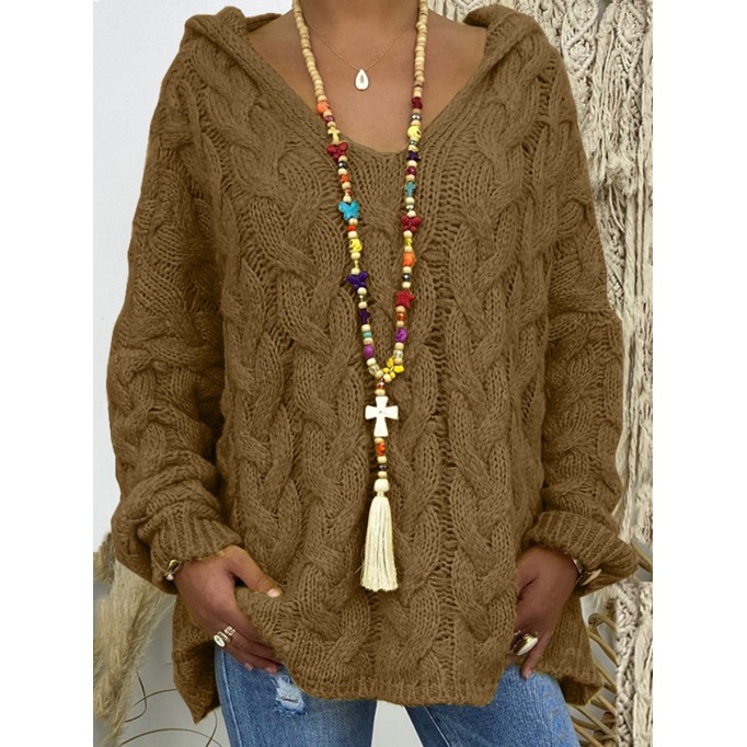 Solid color Fried Dough Twists knitting hoodie sweater