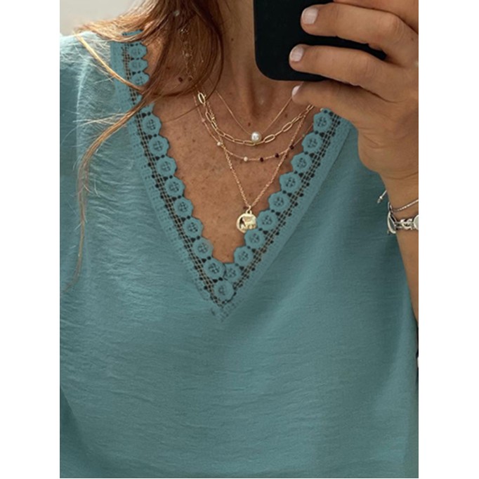 Women's Elegant Casual Lace Tops Shirts Short Sleeves T Shirts
