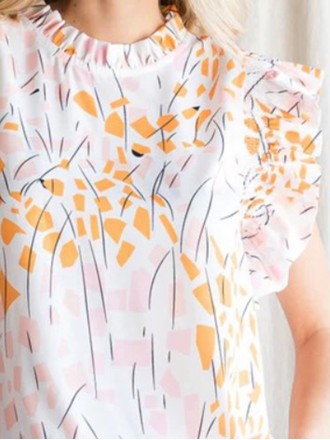 Women's simple print shirt with flanged sleeves