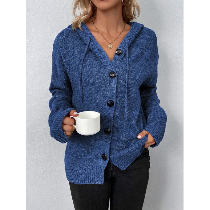 Women's Solid Color Hooded Single Breasted Sweater