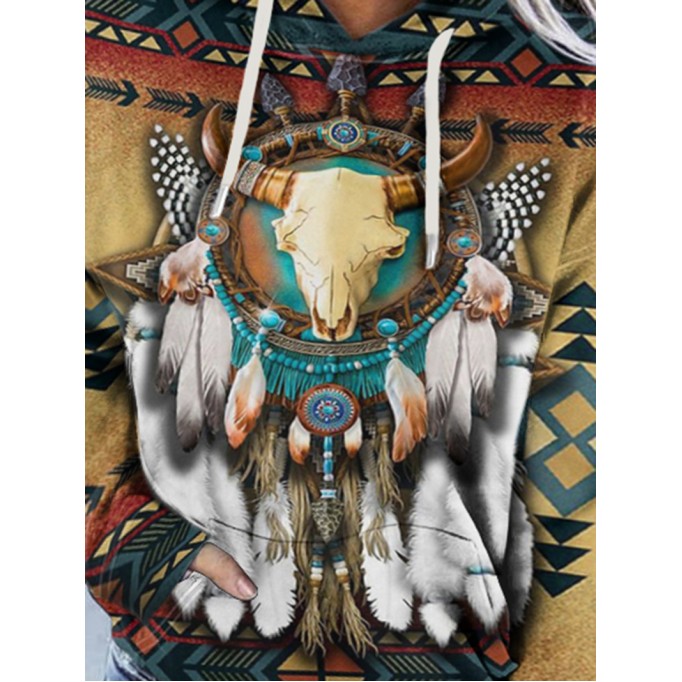 Women's Vintage Western Cow Head Print Hoodie